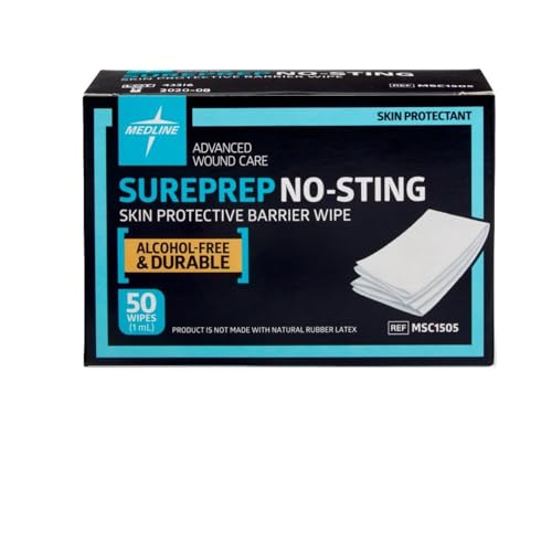 Medline SurePrep No-Sting Skin Protective Barrier Wipes, Pack of 50