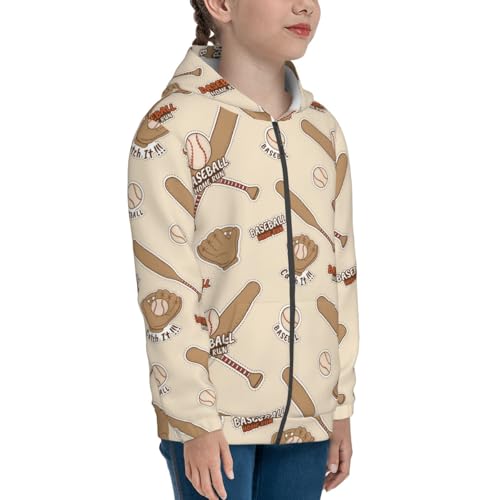 Hand Drawn Baseball Kid Hoodies Boys Zip Up Sweatshirts Girls Pullover with Pocket4