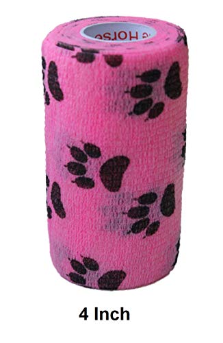 Image of Vet Wrap Wrap Tape (Pink with Paws) (2 Pack) (4 Inch x 15 feet) Self Adhesive Adherent Adhering Cohesive Flex Self Stick Bandage Grip Roll Dog Cat Pet Horse
