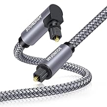 90 Degree Optical Audio Cable 10ft/3M Right Angle Toslink Cable Male to Male 360 Degree Free-Rotating for Home Theater,TV,PS4,Sound Bar,Xbox-Grey