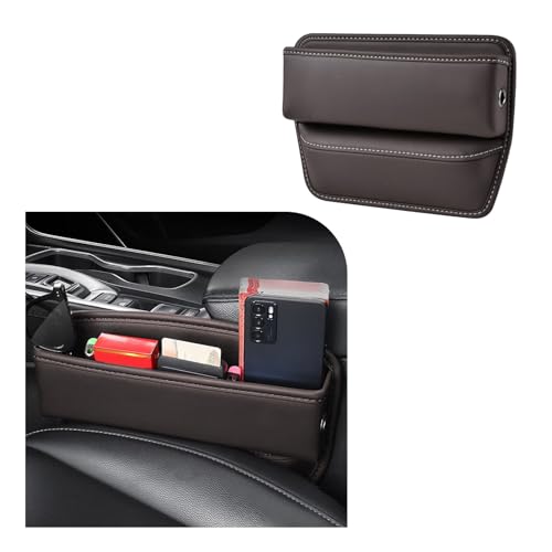 Dickno Car Seat Gap Organizer, Leather Auto Front Side Seat Gap Filler with Charge Hole, Large Capacity Seat Gap Storage Box, Vehicle Interior Organizer for Phones, Keys, Cards (Coffee)