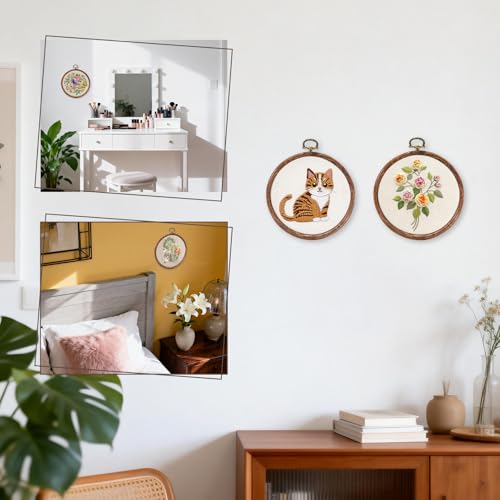 Image of 4 Inch Small Embroidery Hoops, 12 Pcs Embroidery Hoop Round Imitated Wood Rubber Hoop Rings Display Frame for Cross Stitch, DIY Art Craft Sewing & Hanging Ornaments (4 in)