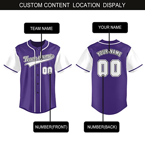 Camiseta personalizada de béisbol púrpura con botones, uniforme deportivo con nombre y número para hombre y mujer, talla S-7XL miniatura 4