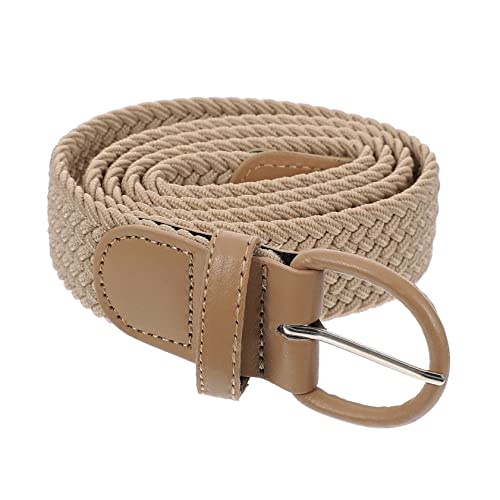 Elastic Woven Waist Belt with Buckle Chic Stretch Fabric Band for Women and Men Stylish Waistband for Dresses Jeans Casual and Formal Wear Beige