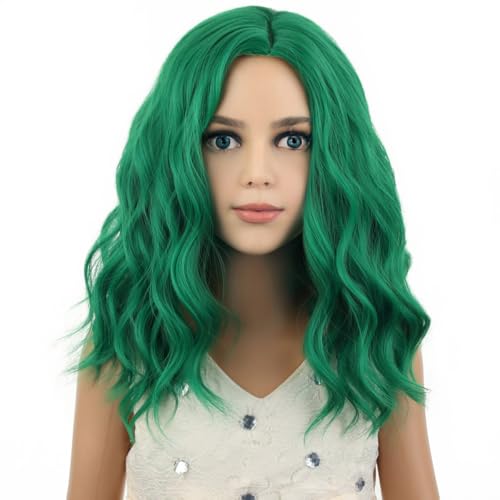 Image of PATTNIUM Kids Child Green Wig Short Curly Wavy Wig for Girls Dark Green Wigs Synthetic Hair Wigs