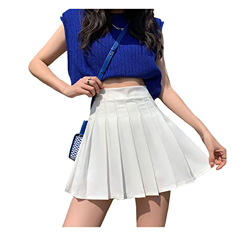 Bestgift Saia feminina verão jk saia xadrez plissada saia estudante cintura alta saia curta evasê, B