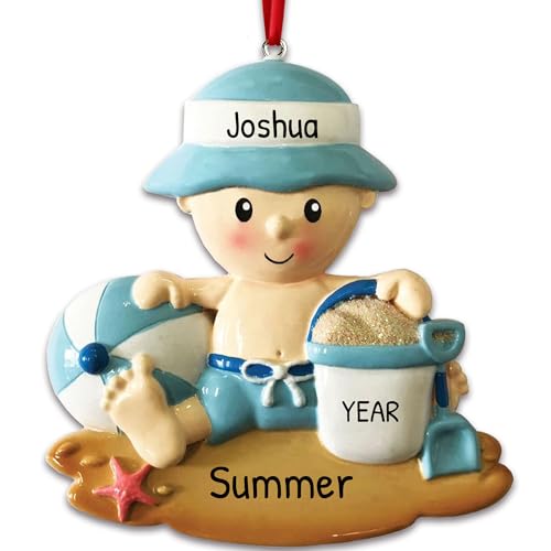 Personalized Christmas Tree Toddler Ornament 2024 Summer Vacation Baby Christmas Ornaments for Boys Toddler Ornaments for Christmas Tree Baby Boy First Christmas Beach Ornaments by Elves