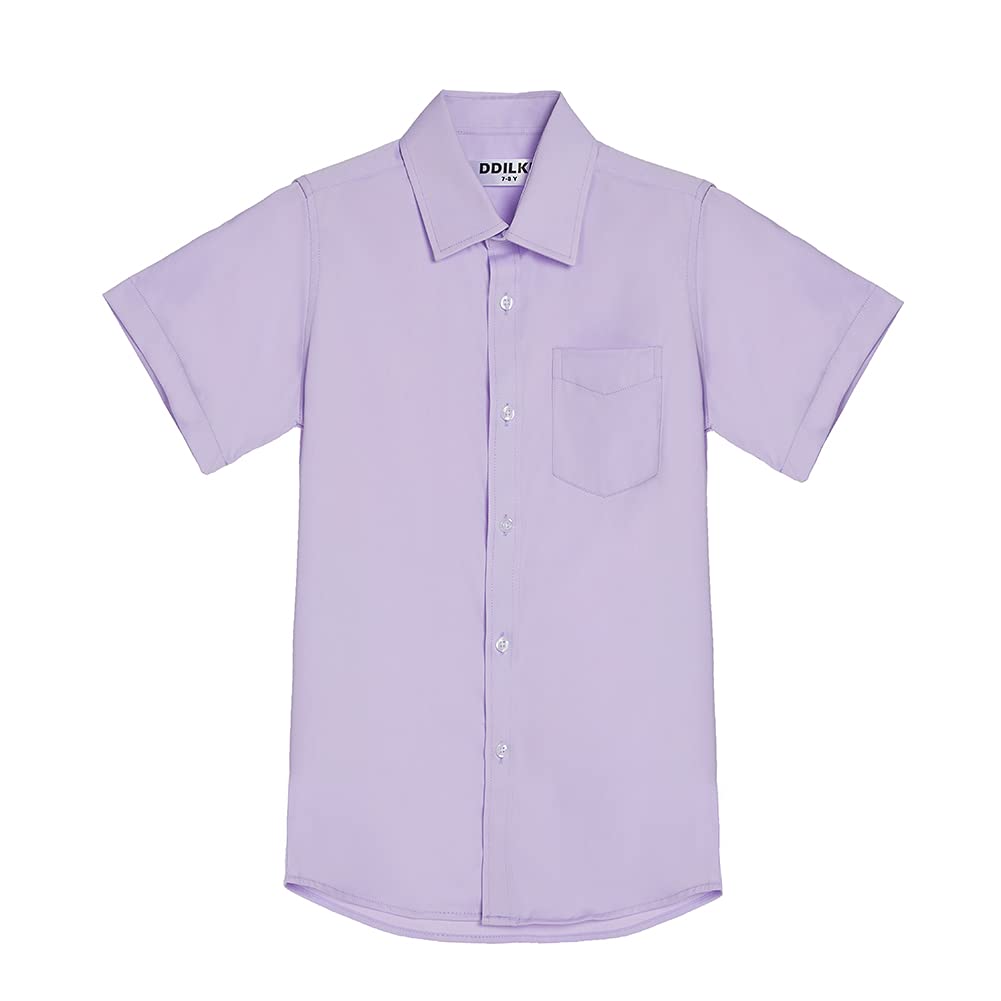 DDILKE Camisa Escolar de Manga Corta para niño, Uniforme Liso, Ajuste Regular, Morado Claro