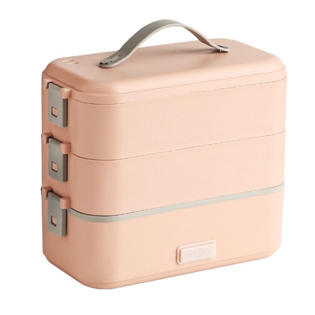 Fiambrera Eléctrica 300W para Hombres, Mujeres y Adultos - con Doble Contenedor 1L de Acero Inoxidable, Calentador Portátil 110V/220V para Oficina(Pink,Triple)