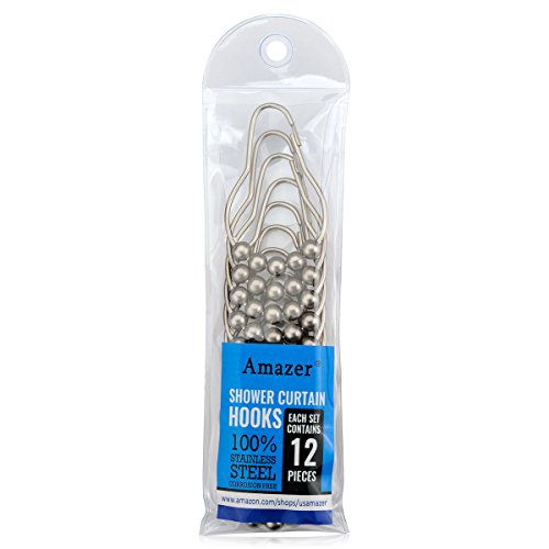 Amazer Shower Curtain Hooks Rings, Rust Proof Stainless Steel Shower Curtain Rings, Shower Hooks For Shower Curtain Bathroom Shower Rods-Set Of 12, Matte Nickel #TOP6