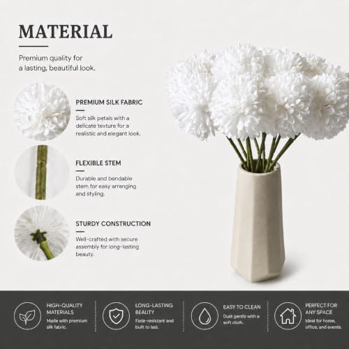 Image of Mandy's 12pcs Artificial Pure White Ball Chrysanthemum Flowers