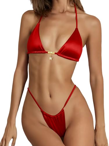 MIKITAI Sexy Bikini Sets for Women 2 Piece Halter String Spaghetti Strap Swimsuits Triangle Bathing Suits