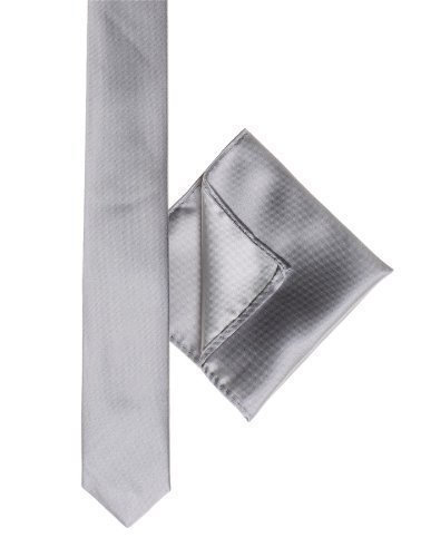 Paisley Of London Boys Silver Skinny Tie, Pocket Square, Pocket Handkerchief