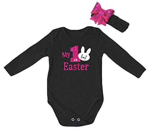 Body Mon 1er lapin de Pâques noir à manches longues de la naissance à 18 mois