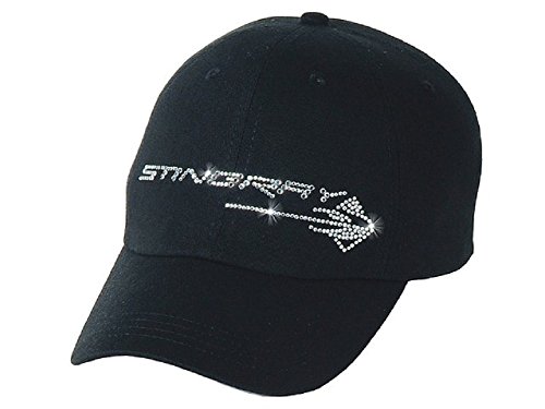 Chevrolet Womens Corvette Stingray Rhinestone Black Hat - Unstructured