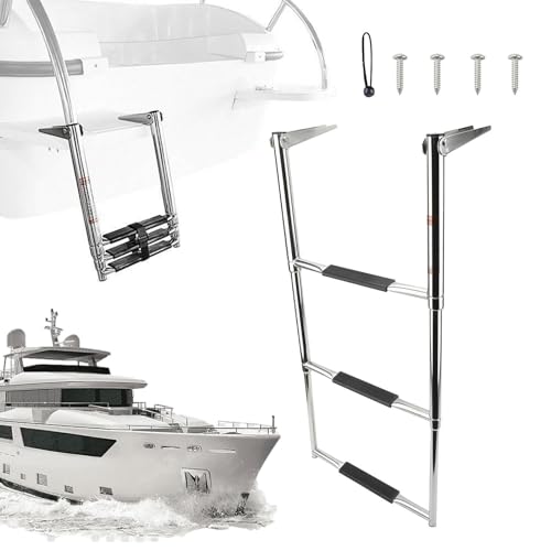 Boat Ladder,Extendable Folding 3-Step,Yacht Telescopic Ladder | for Boat Marine Yacht Swimming Pool Deck Men Women Boys Girls Youth
