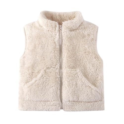 Girls' Boys Fuzzy Fleece Vest Outwear Lightweight Solid Color Cute Jacket with Pockets Casual Loose Fall Warm