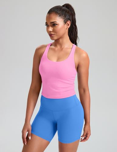 Image of HeyNuts Zeal Bras Longline Ribbed Medium Support Sports Bras, Crisscross Back Tank Tops with Removable Pads A-D Cups
