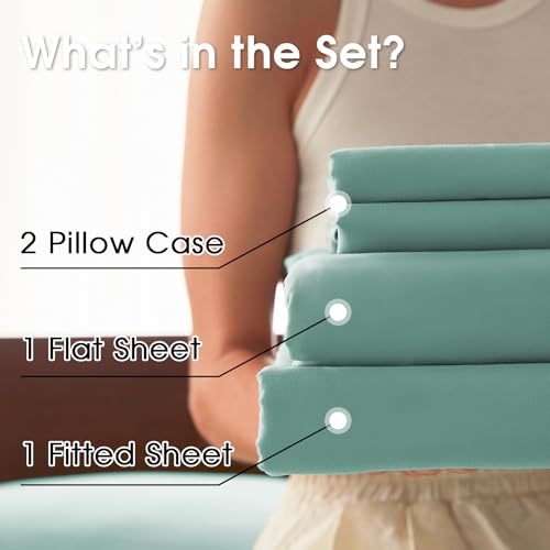 Image of Full Size 4 Piece Sheet Set - Comfy Breathable & Cooling Bed Sheets Set, Soft and Wrinkle Free, Deep Pockets, Easy & Secure Fit, Hotel Luxury Bedding - Oeko-Tex - Spa Blue