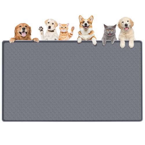 Dog Food Mat, Extra Large 51" x 25.6" Silicone Pet Feeding Mat with Raised Edge Pet Placemat for Small, Medium, and Large Pets Non-Slip, Easy to Clean (Dark Grey)