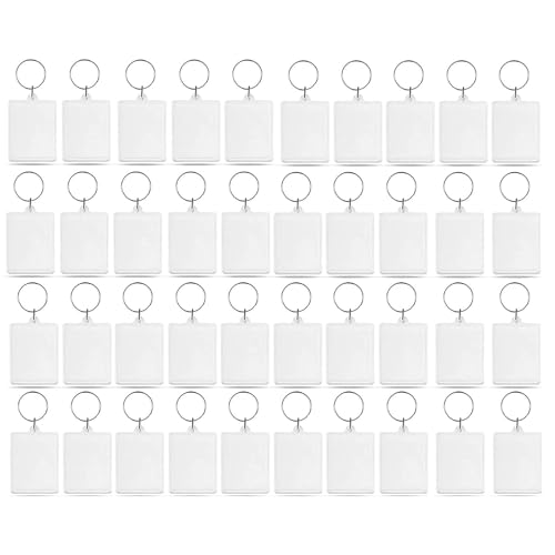 CROWNSHOP 100PCS Photo Keyring Acrylic Clear Blank Photo Keyrings with Split Ring Holder Label Window for Luggage Pet Name Memory Stick Tags (5.5x4.2CM)