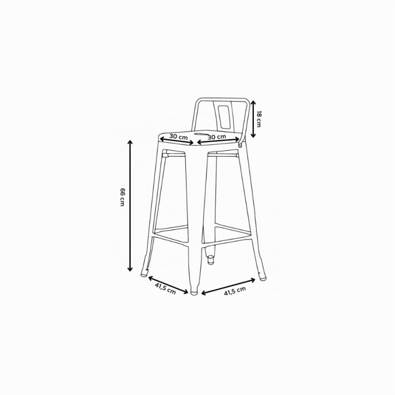 Kosmi - Lot de 4 tabourets de Bar en métal Brut Silver avec Dossier - Hauteur Assise 66cm