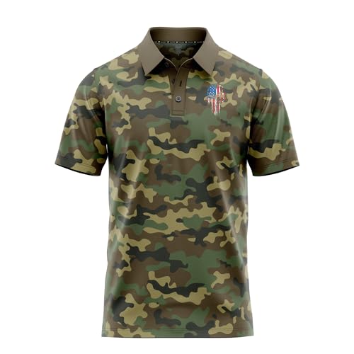 Image of Patriotic USA Golf Polo Shirt - Men's Performance Short Sleeve Moisture Quick Dry Fit Athletic Veteran UPF Stretch Casual Fun