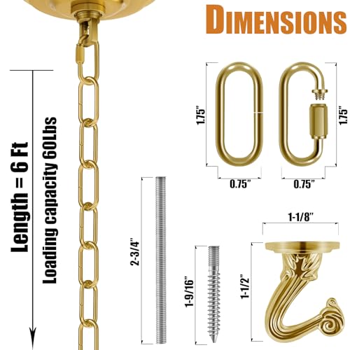 Image of 6 Ft Heavy Duty Hanging Chain Kit for Lighting Fixture (Brass) | for Lighting Fixture, Chandelier, Pendant, Lantern, Swag Lamp, Plant /Flower Basket, Bird Feeder