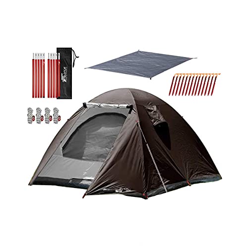FIELDOOR フライシート付キャンプテント フィールドキャンプドーム200 【ダークブラウン】 アルミテントポール 2セット入り グランドシート ペグ＋ロープ＋キャリーバッグ付 3～4人用 ファミリー 吊り下げタイプ UVカット 耐水 シルバーコーティング キャノピー 簡単