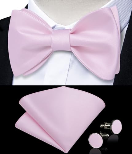Image of DiBanGu Satin Bow tie Self-Tied Bowtie Set for Men Wedding Prom | Solid Color,Skin-Friendly,Versatile Accessory,Lapel Pin,Pocket Square,Cufflinks,School Dance,Banquet,Dinner,Celebration