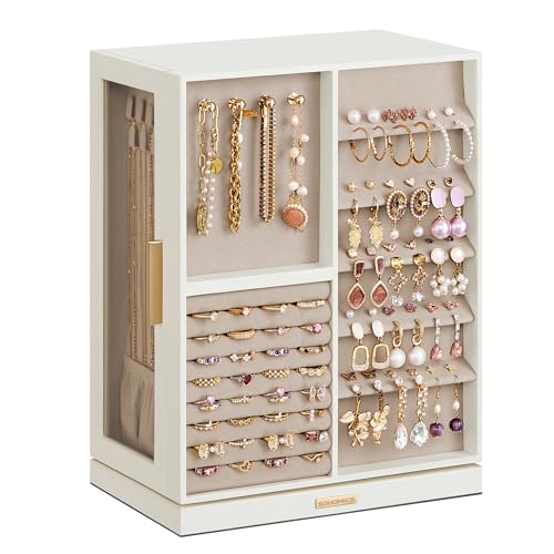 SONGMICS Jewelry Box 360° Rotating, Jewelry Storage Case with 7