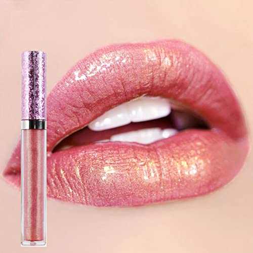 Lip Gloss,Metallic Lipgloss Tinted Diamond Liquid Glitter Shimmer Lipstick Not Fade Lasting Waterproof Non-Stick Liquid Lipstick Gift for Women (02#)