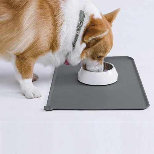 Image of Silicone Waterproof Dog Cat Pet Feeding Mats, Anti Slip Pet Bowl Mats, FDA Grade Pet Feeding Mat Silicone Waterproof Pet Food Mat 19 * 12 Inch Pet Feeding Mat - Grey