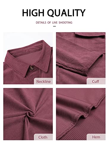 Zolucky Womens Corduroy Jacket Oversized Button Down Long Sleeve Pink Shacket Fall Shacket For Women, Jujube Medium #TOP4