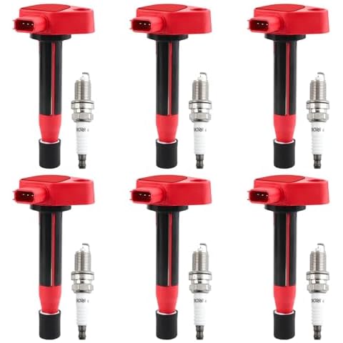 Pindex 6 Pack UF242 Ignition Coils Pack and Iridium Spark Plugs Coil Pack Kits Compatible with Honda Accord Odyssey Acura TL CL RL 3.0L 3.2L 3.5L V6 1788303 UF400 5C1013 50063 C1221 C242 7098 Cover