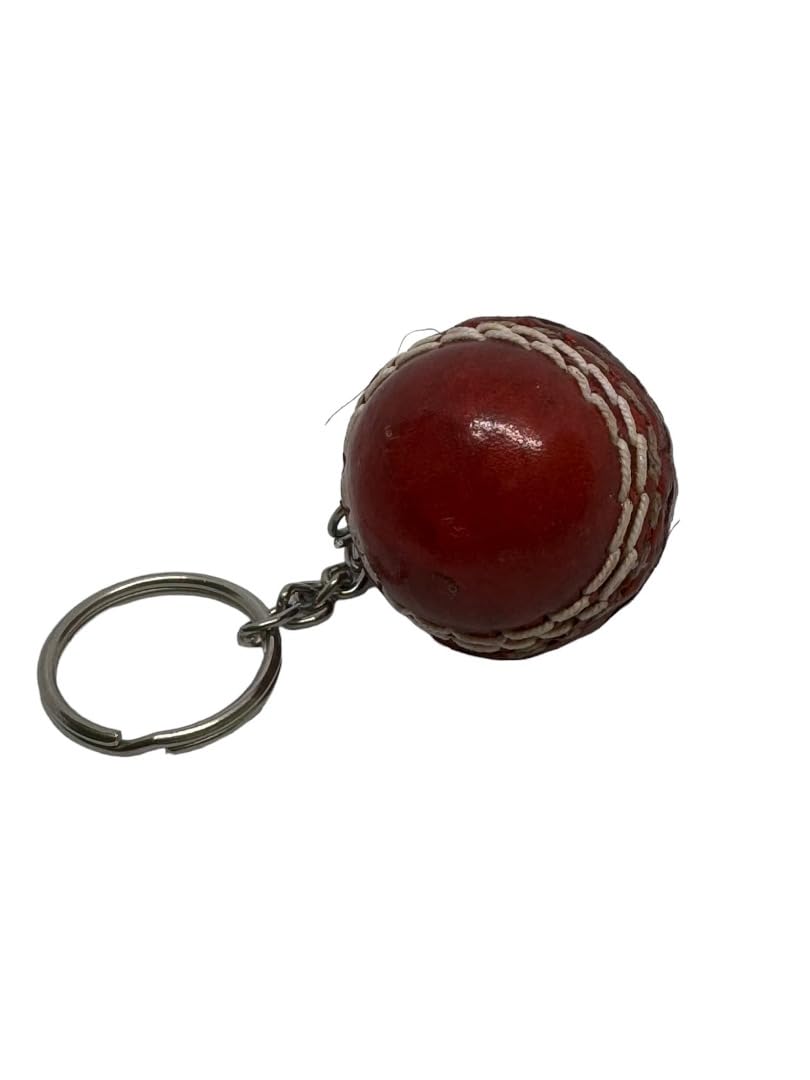 13Square Red Leather Mini Cricket Ball Keyring