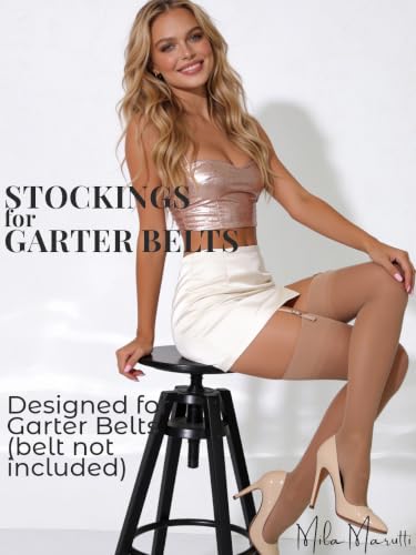 Image of Mila Marutti Sheer Thigh High Stockings for Garter Belts | 20 Denier Lingerie Stockings | Garter Set Nylons Multiple Colors