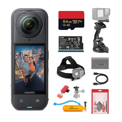 Image of Insta360 X5 8K 360 Waterproof Action Camera | 1/1.28" Sensors, PureVideo AI, Stabilization, 185-Min Battery Life, Rugged Build (CINSAAHA_X501) + 50-in-1 Accessory Kit + 64GB Card + More