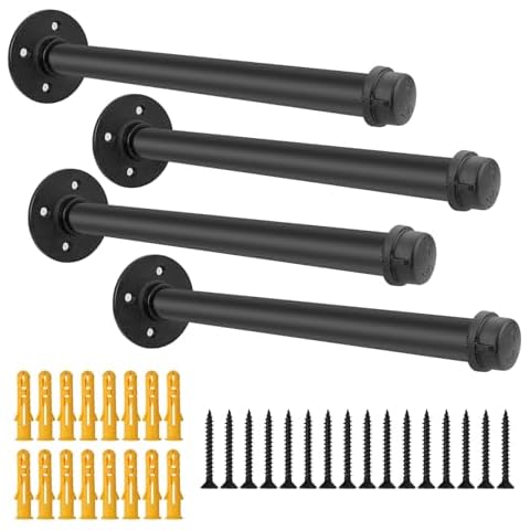 Acrux7 4 Pack 12 Inch Wall Mount Clothing Rack Industrial Pipe Clothes Bar, Face Out Clothing Rod, DIY Shelving Brackets Hanging Custom Pipe Brackets for Retail Display Cover