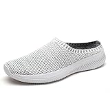 Men's Knit Open Back Mule Sneakers Fashion Mesh Breathable Slip On Light Non-Slip Clog Mules Summer Daily Indoor Outdoor Casual Slippers (Grey,10)