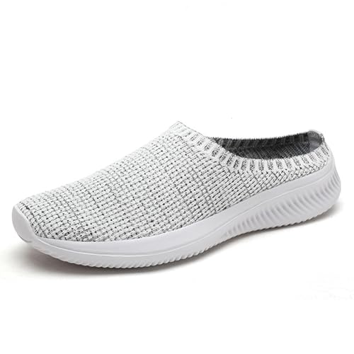 Men's Knit Open Back Mule Sneakers Fashion Mesh Breathable Slip On Light Non-Slip Clog Mules Summer Daily Indoor Outdoor Casual Slippers (Grey,10)