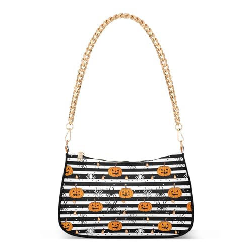 Striped Pumpkin Shoulder Bag for Women, Handbag with Chain Strap, Soft Purse Tote Bag for Ladies