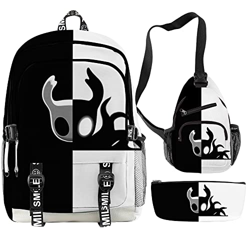 Hollow Knight Merch Backpack Three-piece Sets Casual Fashion Kpop Bags Travel Daypacks (Multicolor-Suit)