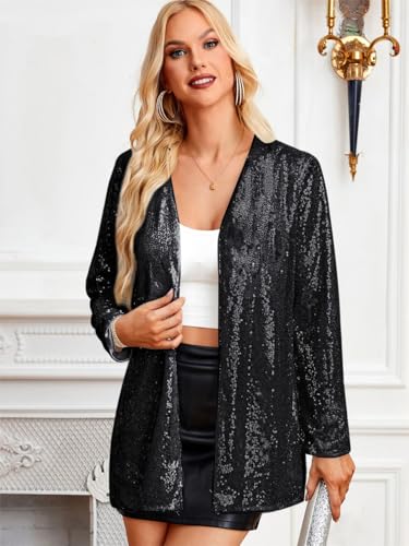 KANCY KOLE Women's Sequin Jacket Open Front Sparkly Jacket Blazer Casual Long Sleeve Cardigan Coat S-XXL2