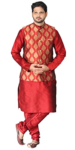 Image of Men's Silk Kurta Pajama Jacket /Waistcoat /Blazer Set