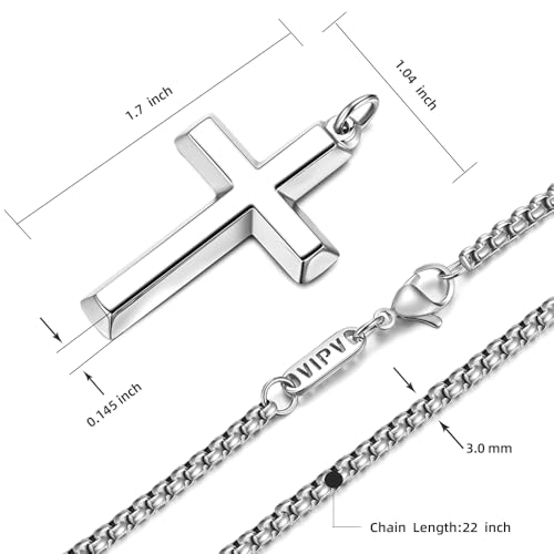 Cross Necklace for Men Silver Gold Black Stainless Steel Beveled Edge Cross Chain Pendant Christian Necklace for Men Crucifix Pendant Box Chain Length 22-24 Inch2