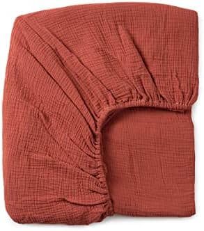 Meracorallo Muslin Fitted Crib Sheet, Soft and Breathable Solid Color Rust Red Baby Crib Sheet for Standard Crib and Toddler Mattresses