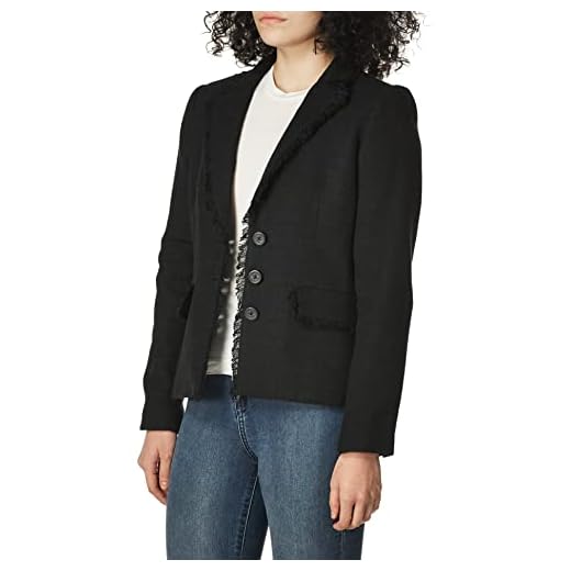 Karl Lagerfeld Paris Women's Tweed 2 Button Blazer, Black, 12