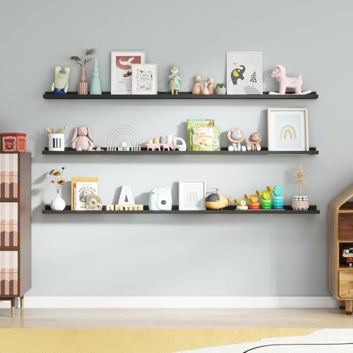 Image of Genuine Decor 72 Inch Black Long Floating Wall Shelf, Extra Large Wall Shelf