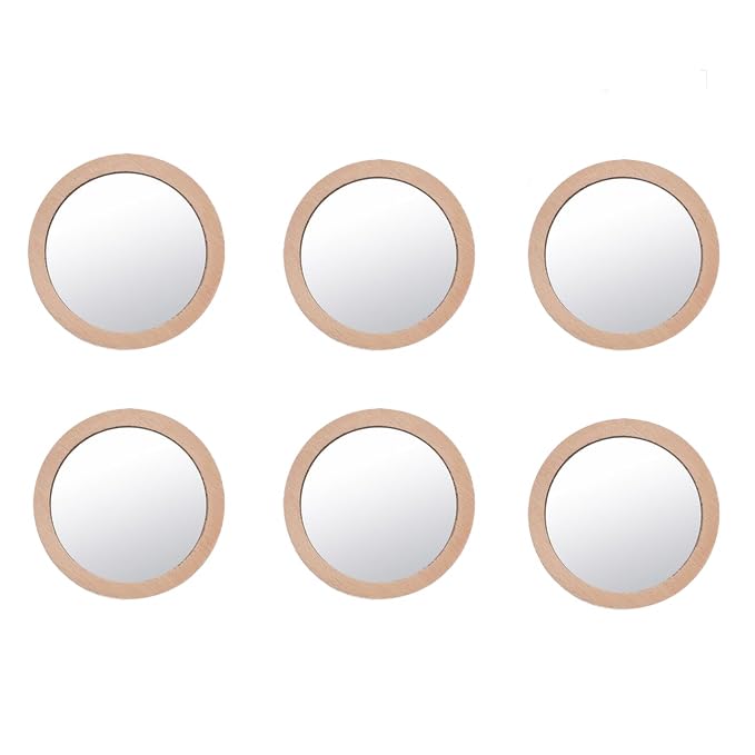 Bustlwor 6 peças Conjunto de espelhos de bolso de madeira, espelho de bolso, portátil espelho de viagem para saco, adequado para maquilhagem barbear limpeza facial e viagens